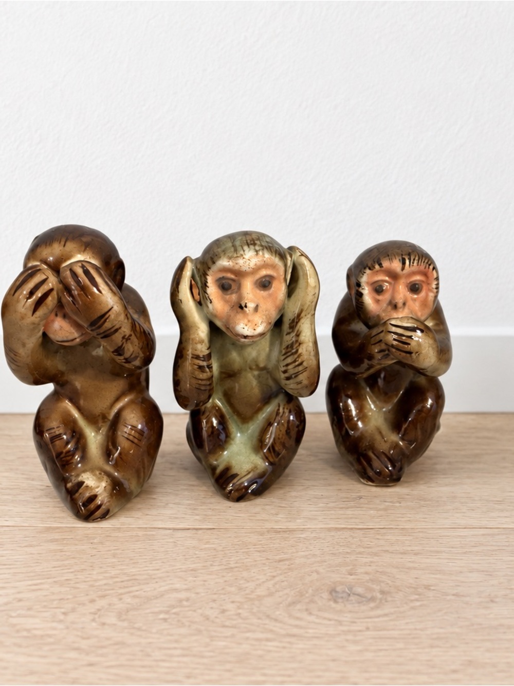 Three Wise Monkeys Ceramic Figurine Set - Brown